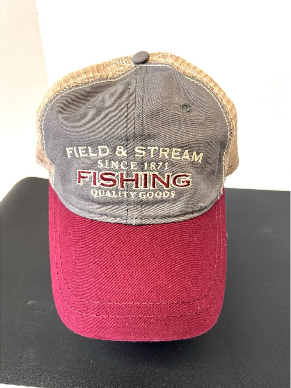 Field & Stream Since 1871 Fishing Trucker Mesh Back Hat Baseball Cap Gray Red
